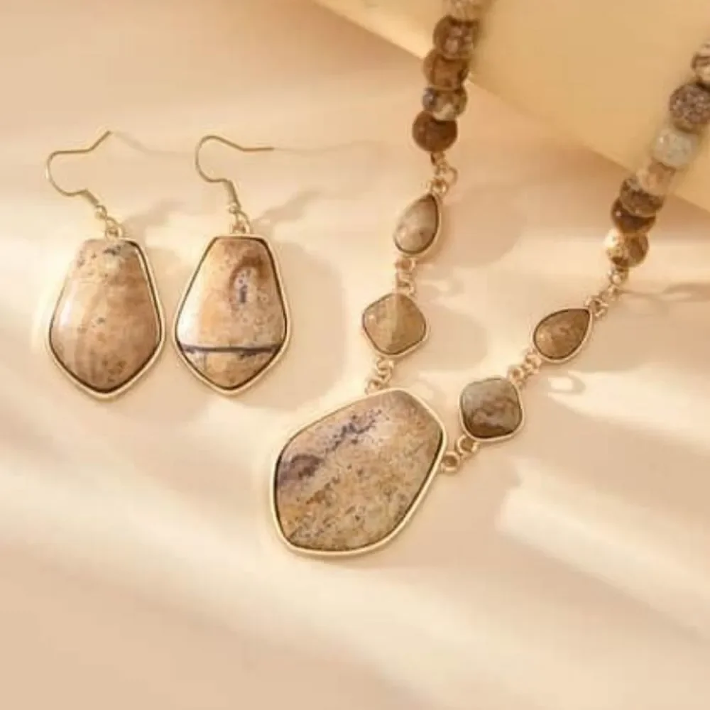 Picture‎ Jasper Earrings and Pendant Necklace